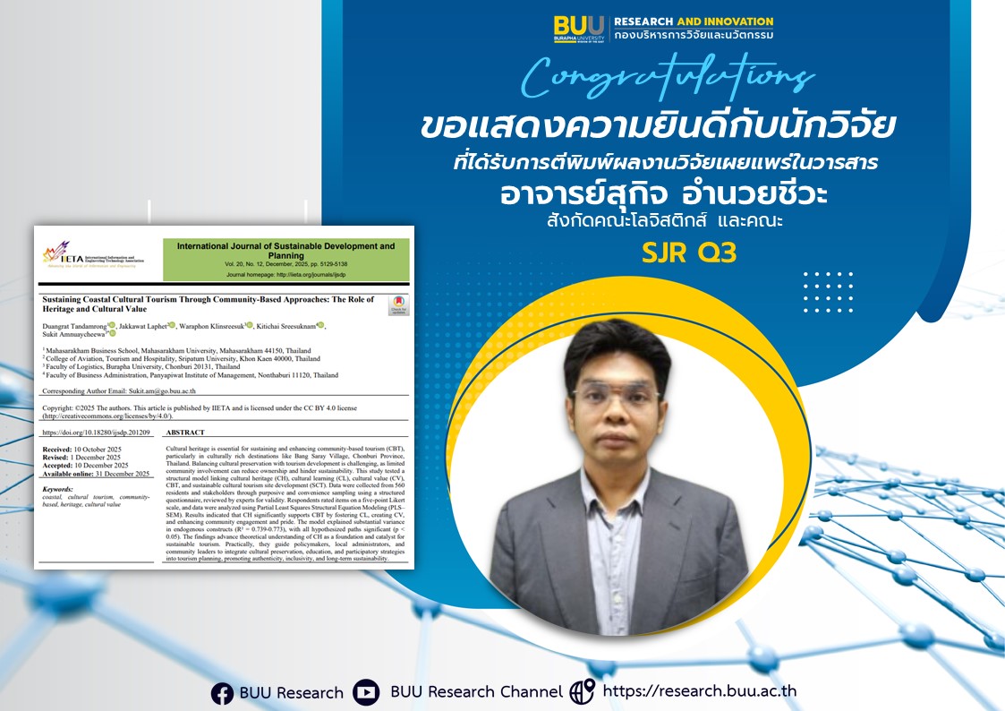 คณะโลจิสติกส์ มหาวิทยาลัยบูรพา ขอแสดงความยินดี กับ อาจารย์สุกิจ อำนวยชีวะ และ อาจารย์วราพร กลิ่นศรีสุข สังกัดคณะโลจิสติกส์ และคณะ