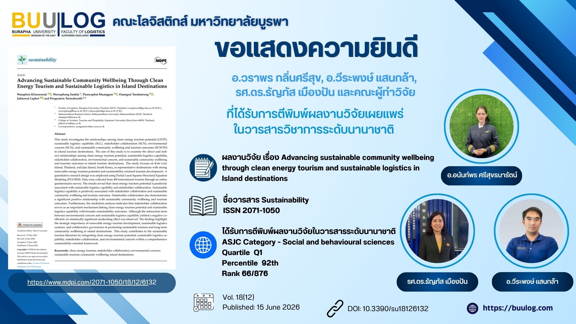ขอแสดงความยินดีกับ อ.วราพร กลิ่นศรีสุข, อ.วีระพงษ์ แสนกล้า และ รศ.ดร.ธัญภัส เมืองปันขอแสดงความยินดีกับ