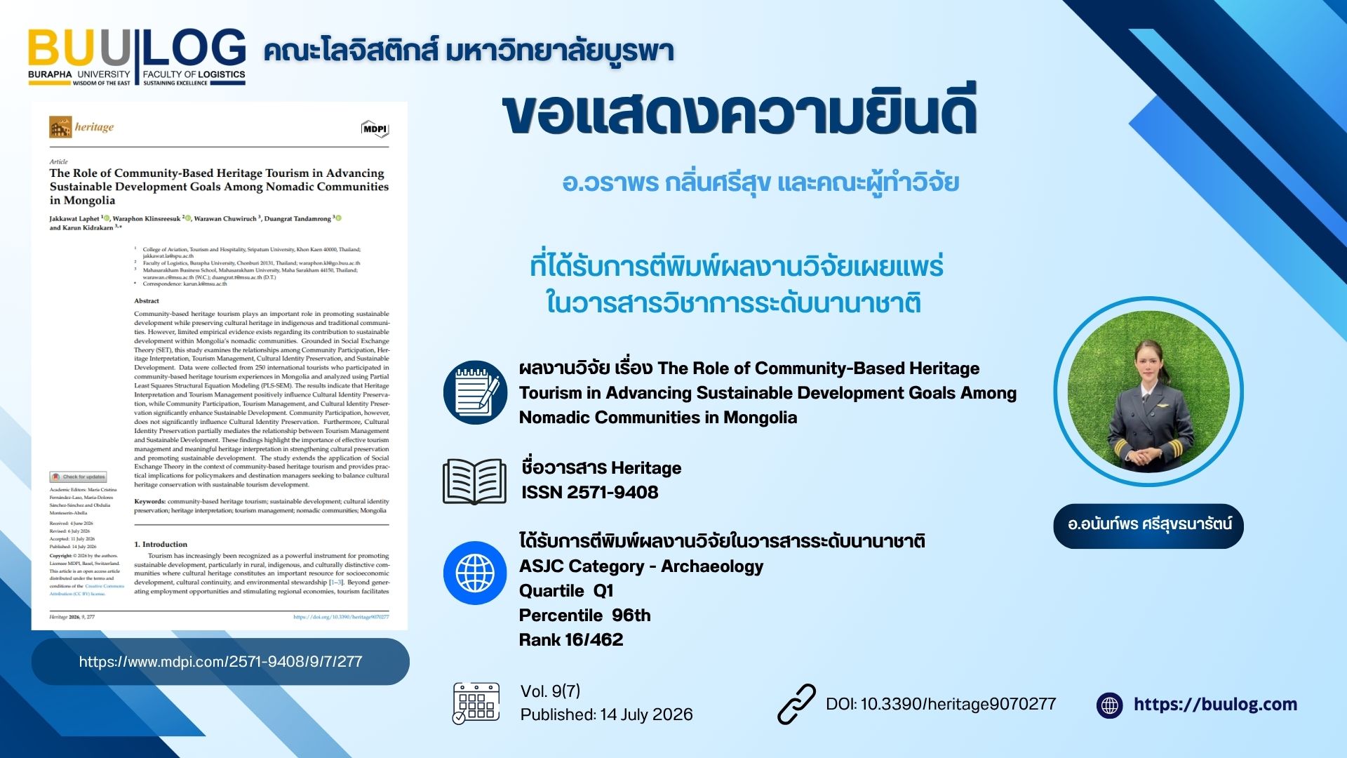 ขอแสดงความยินดีกับ อ.วราพร กลิ่นศรีสุข