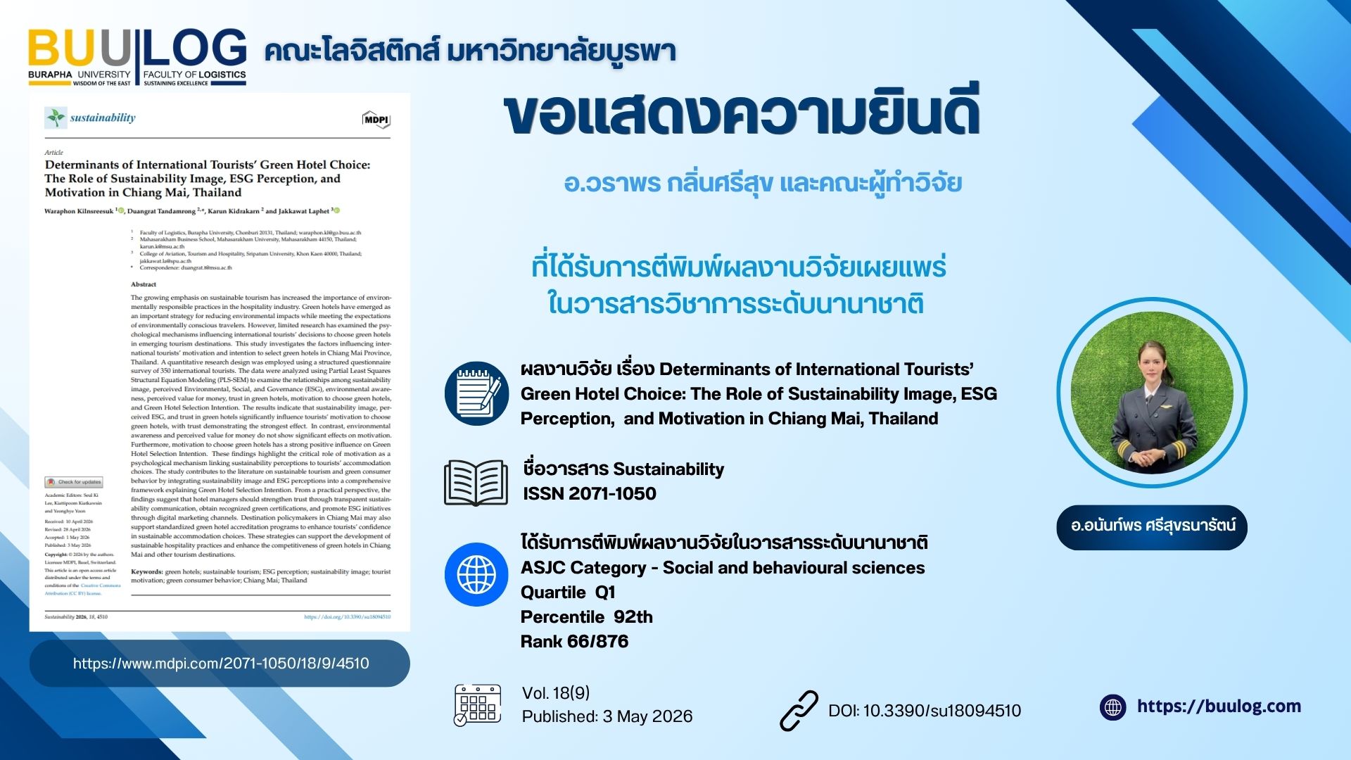 ขอแสดงความยินดีกับ อ.วราพร กลิ่นศรีสุข